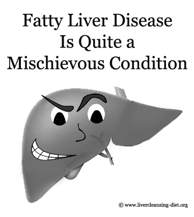 Fatty liver disease often doesn't show any symptoms and is therefore mischievous. Funny liver picture.